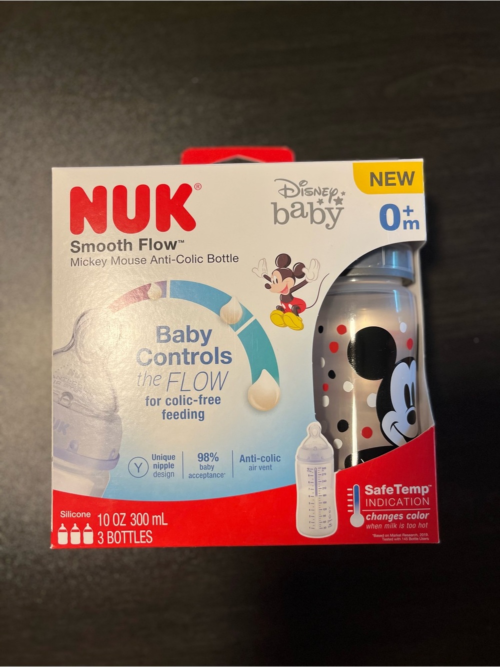 Disney NUK Mickey Mouse Baby Bottle Set - Black, Red, White